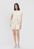 Sleeveless Tweed Top with Button