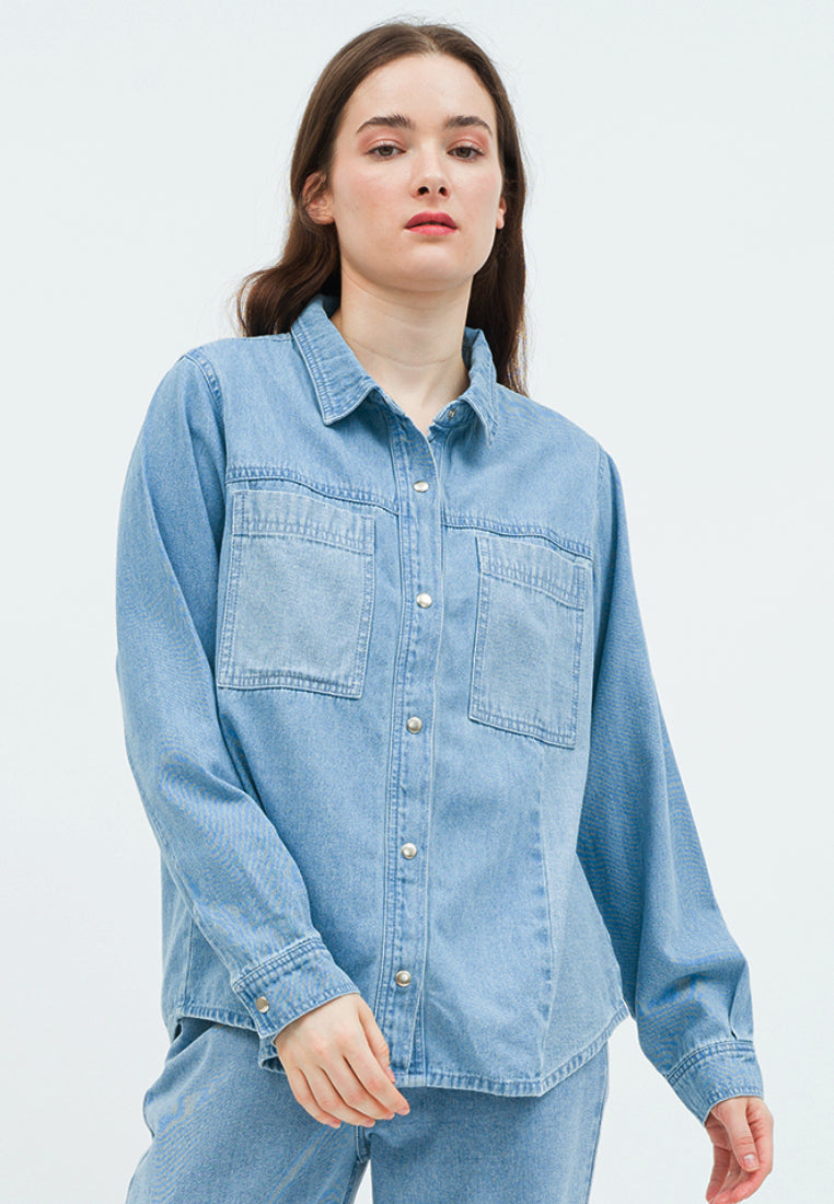 Denim Blouse with Patchwork Details