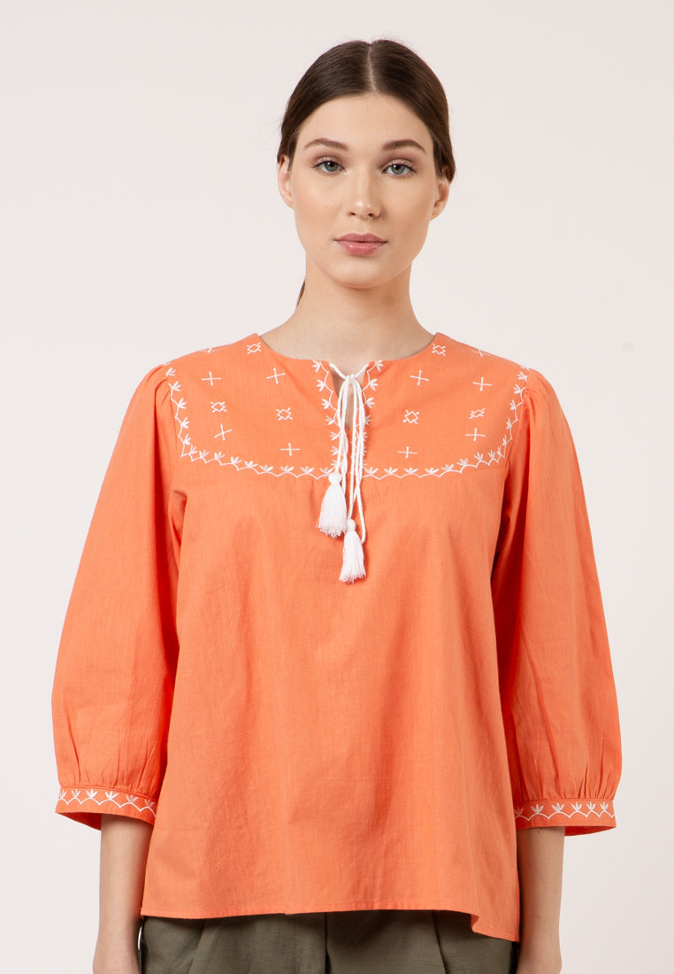 Embroidered Tangerine Blouse