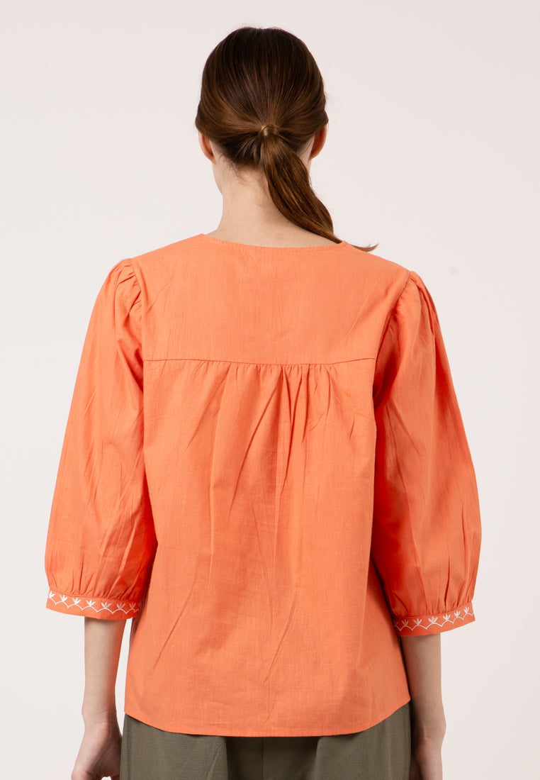 Embroidered Tangerine Blouse