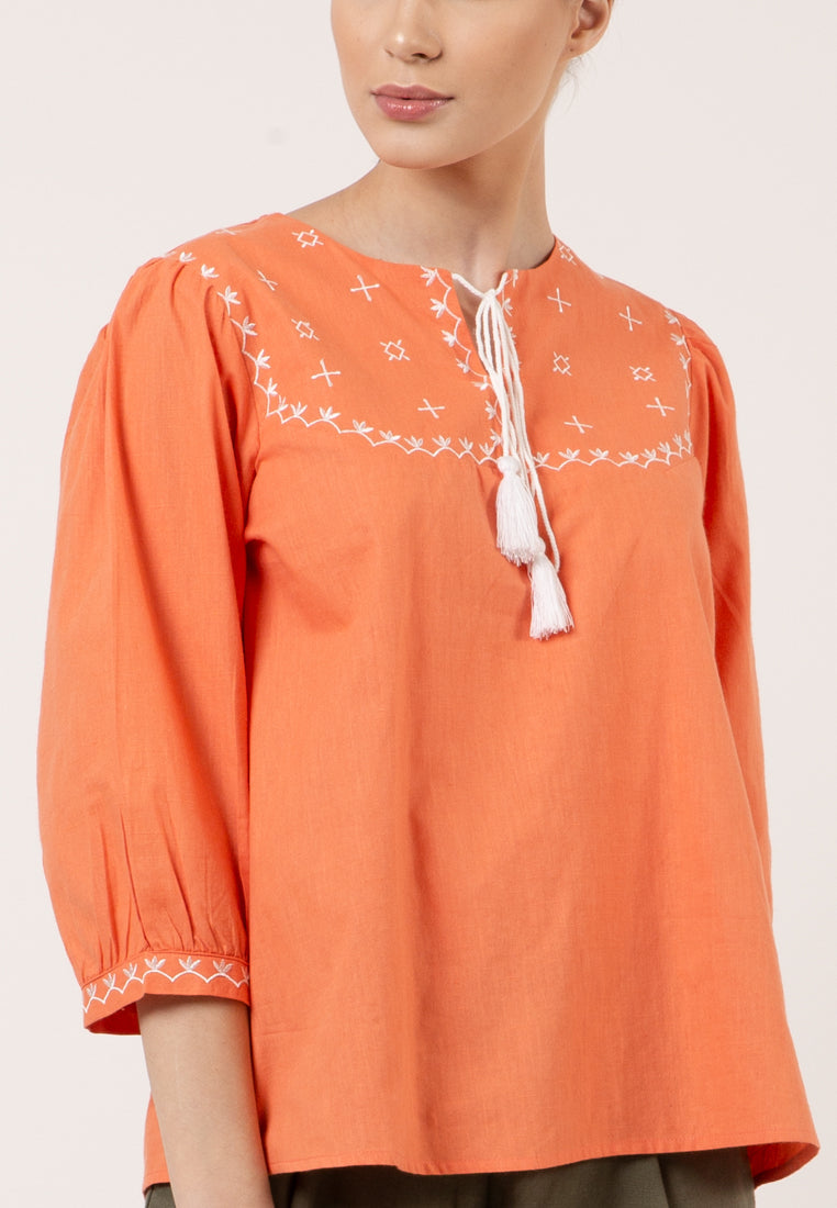 Embroidered Tangerine Blouse
