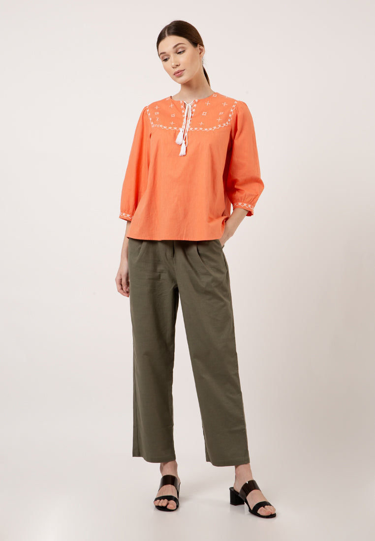 Embroidered Tangerine Blouse