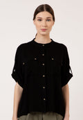Mandarin Collar Short Sleeve Blouse