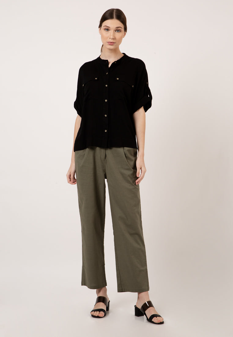 Mandarin Collar Short Sleeve Blouse