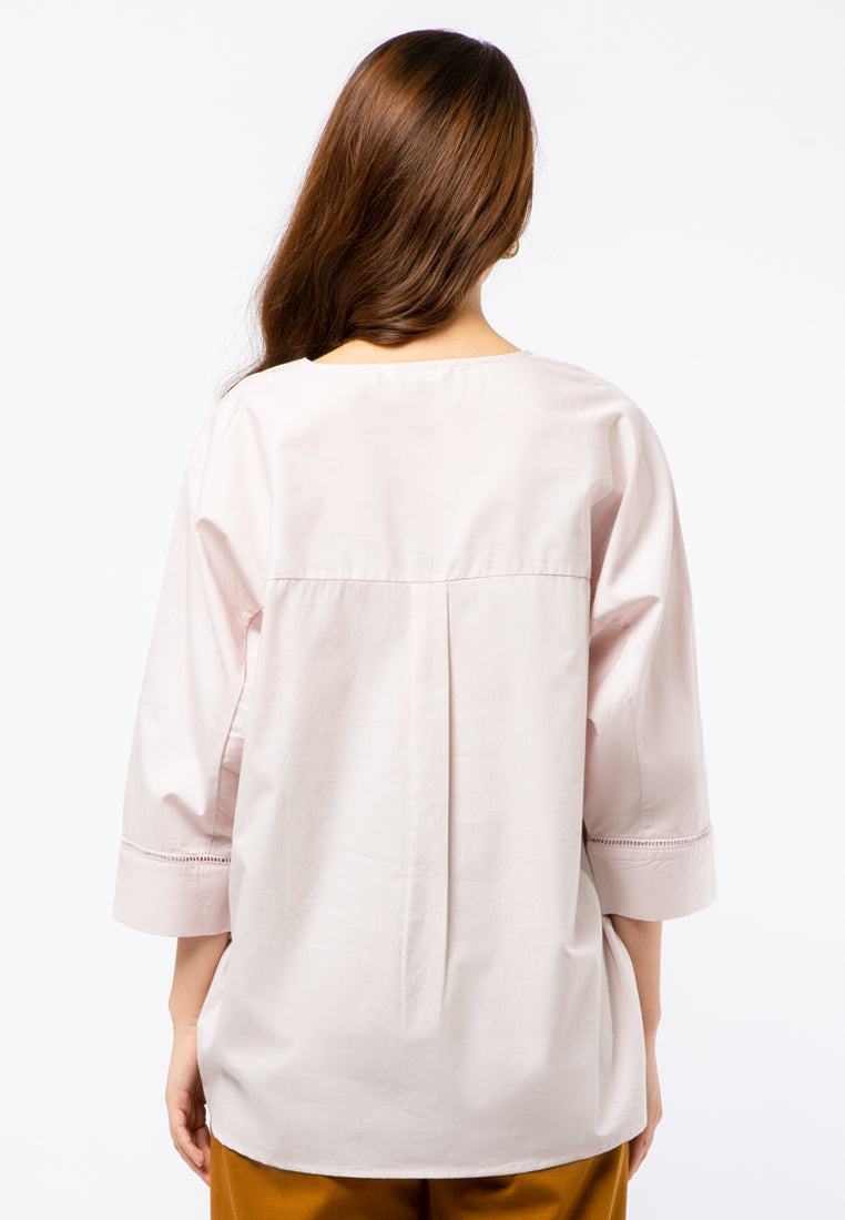 Loose Blouse with Lace Trim