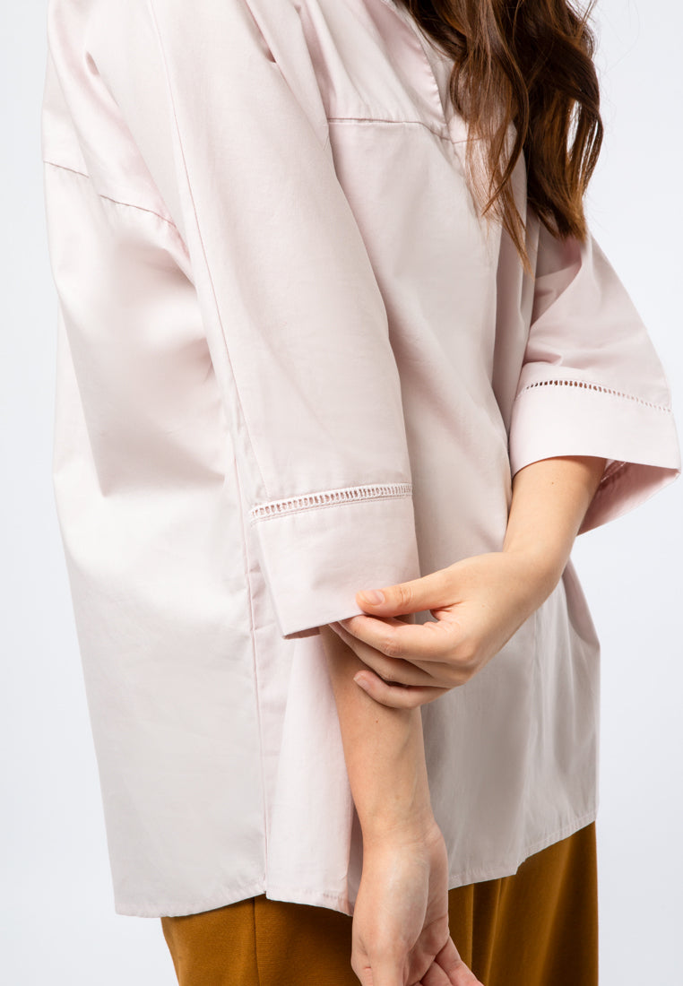 Loose Blouse with Lace Trim