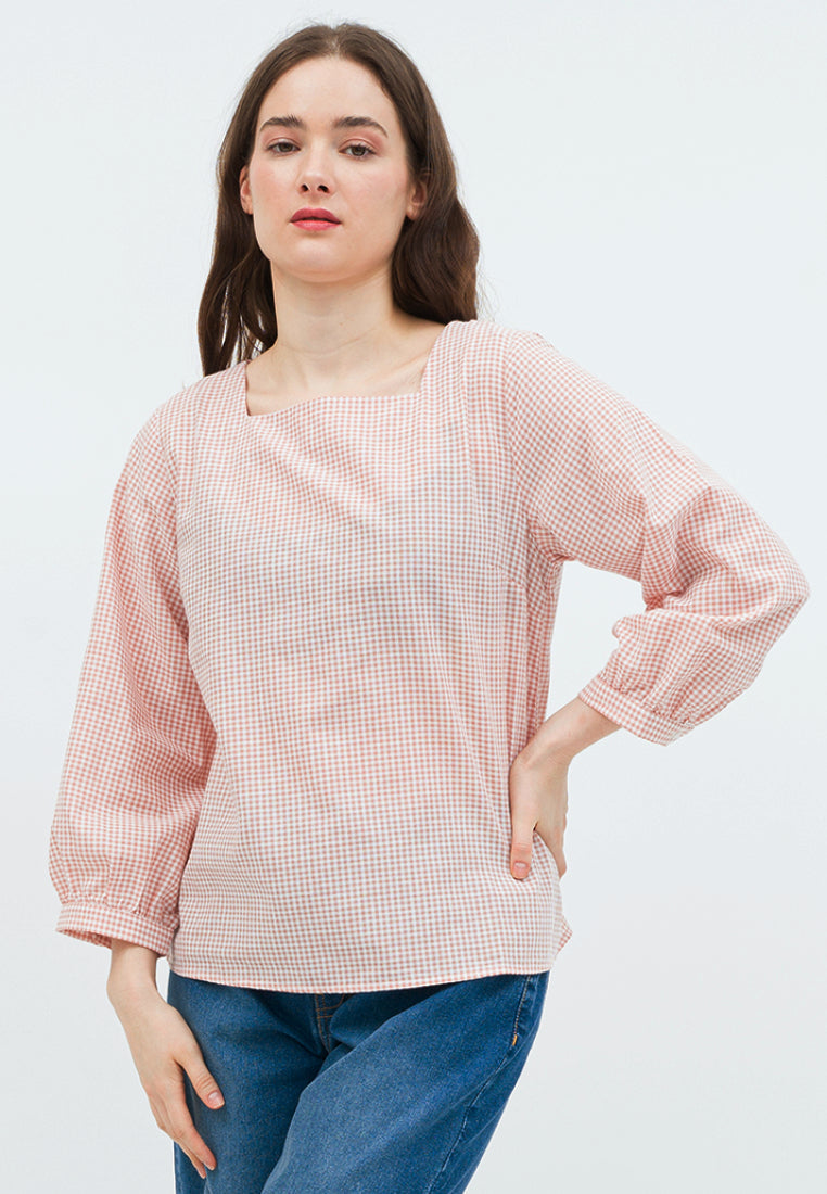Gingham Long Sleeve Blouse