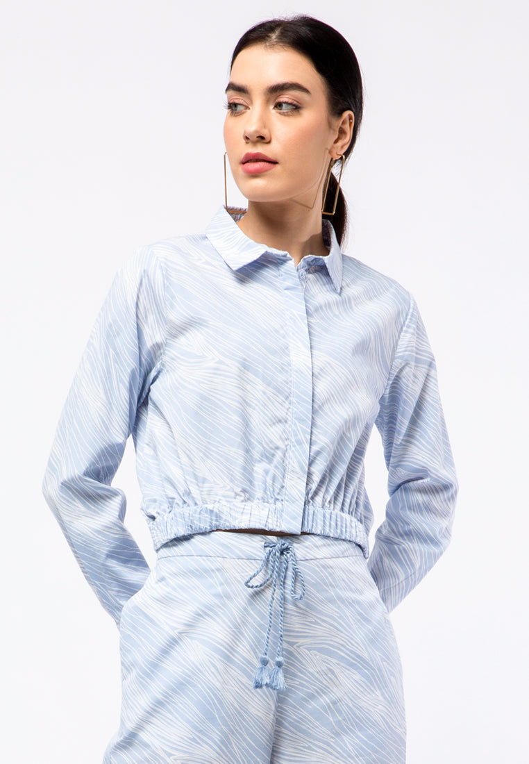 Printed Long Sleeve Crop Blouse