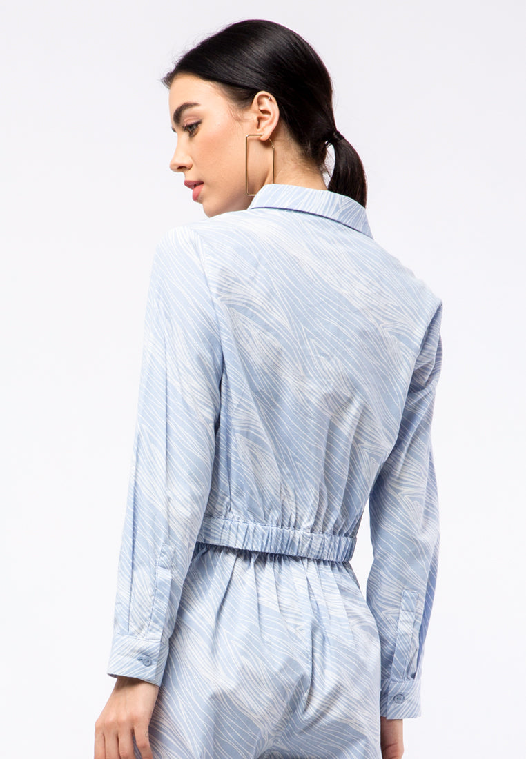 Printed Long Sleeve Crop Blouse