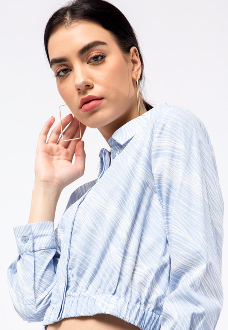 Printed Long Sleeve Crop Blouse