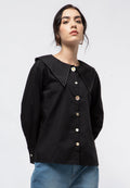 Loose Blouse with Long Collar