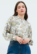 Printed Loose Blouse with Puff Sleeves