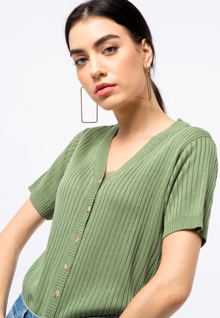 V-neck Flatknit Crop Top