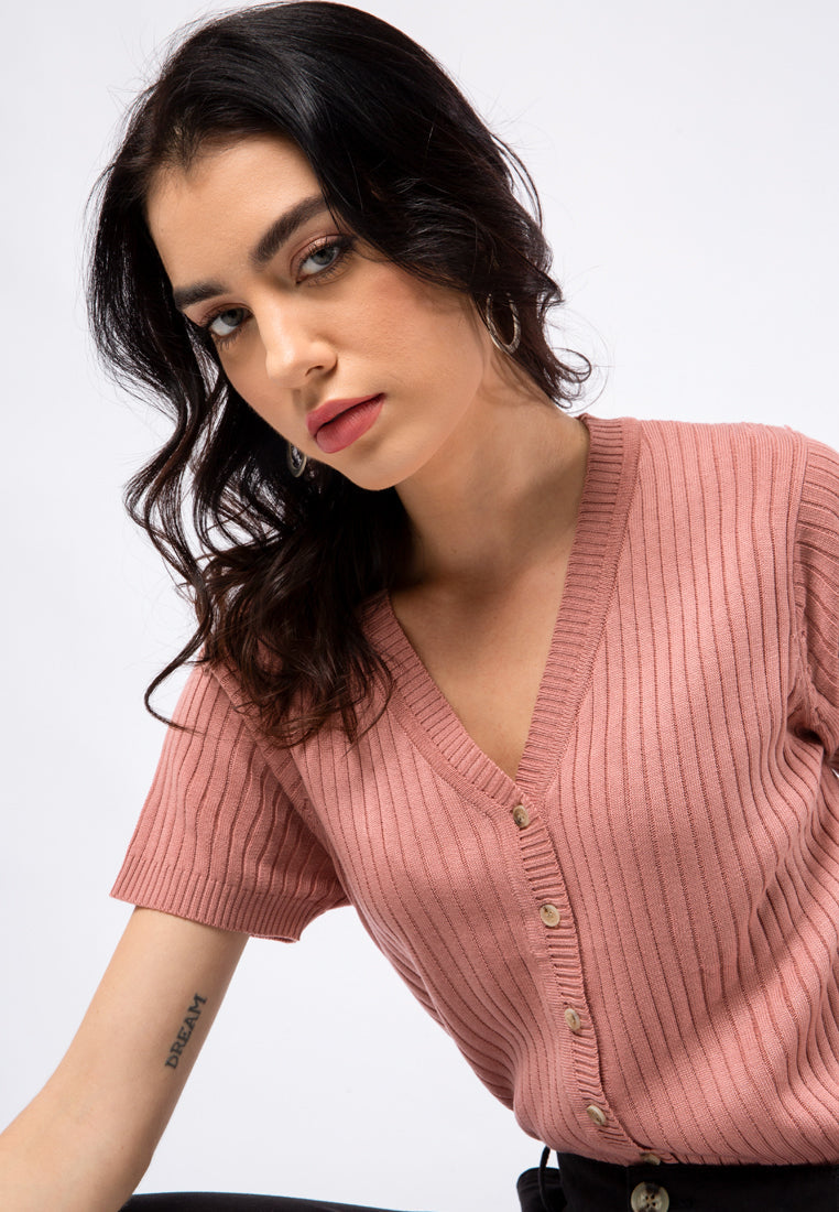 V-neck Flatknit Crop Top