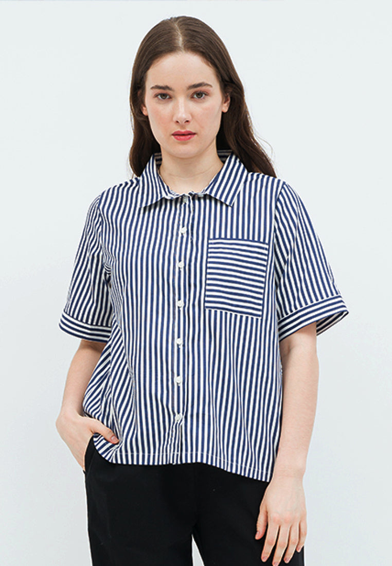 Short Sleeve Striped Loose Blouse