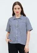 Short Sleeve Striped Loose Blouse
