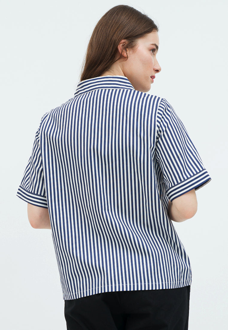 Short Sleeve Striped Loose Blouse