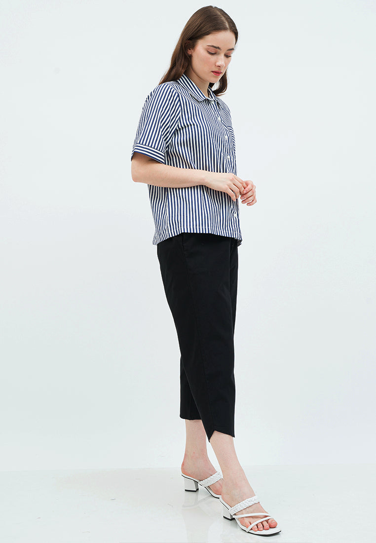 Short Sleeve Striped Loose Blouse