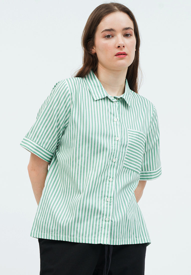 Short Sleeve Striped Loose Blouse