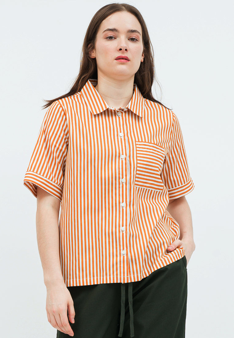 Short Sleeve Striped Loose Blouse