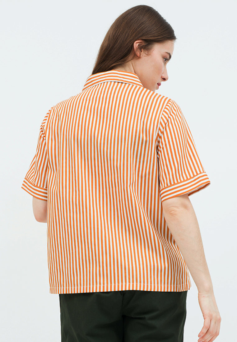 Short Sleeve Striped Loose Blouse