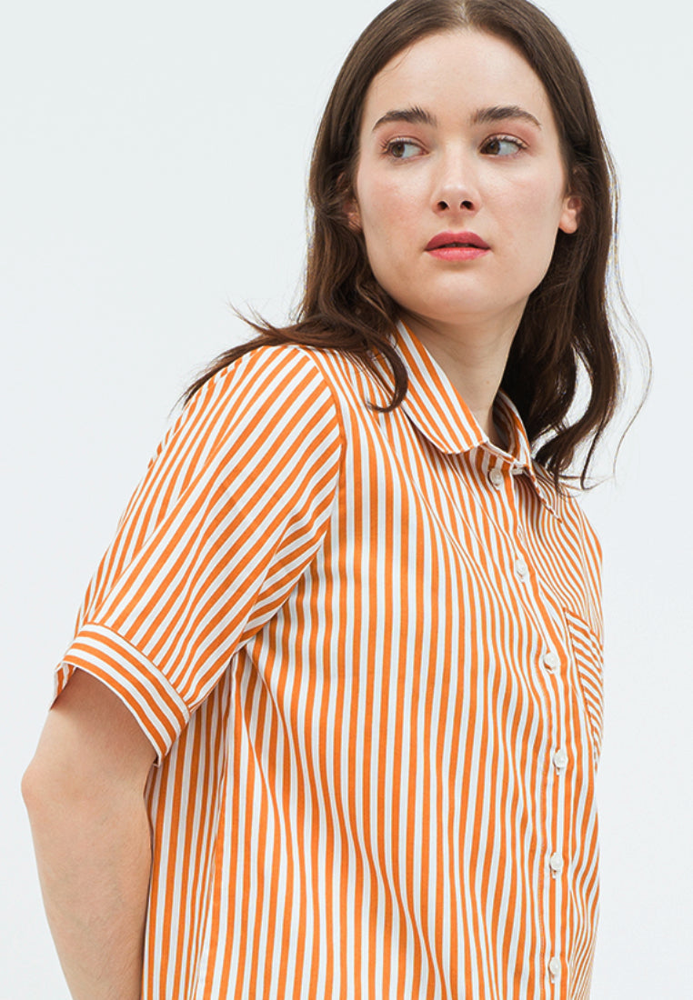Short Sleeve Striped Loose Blouse