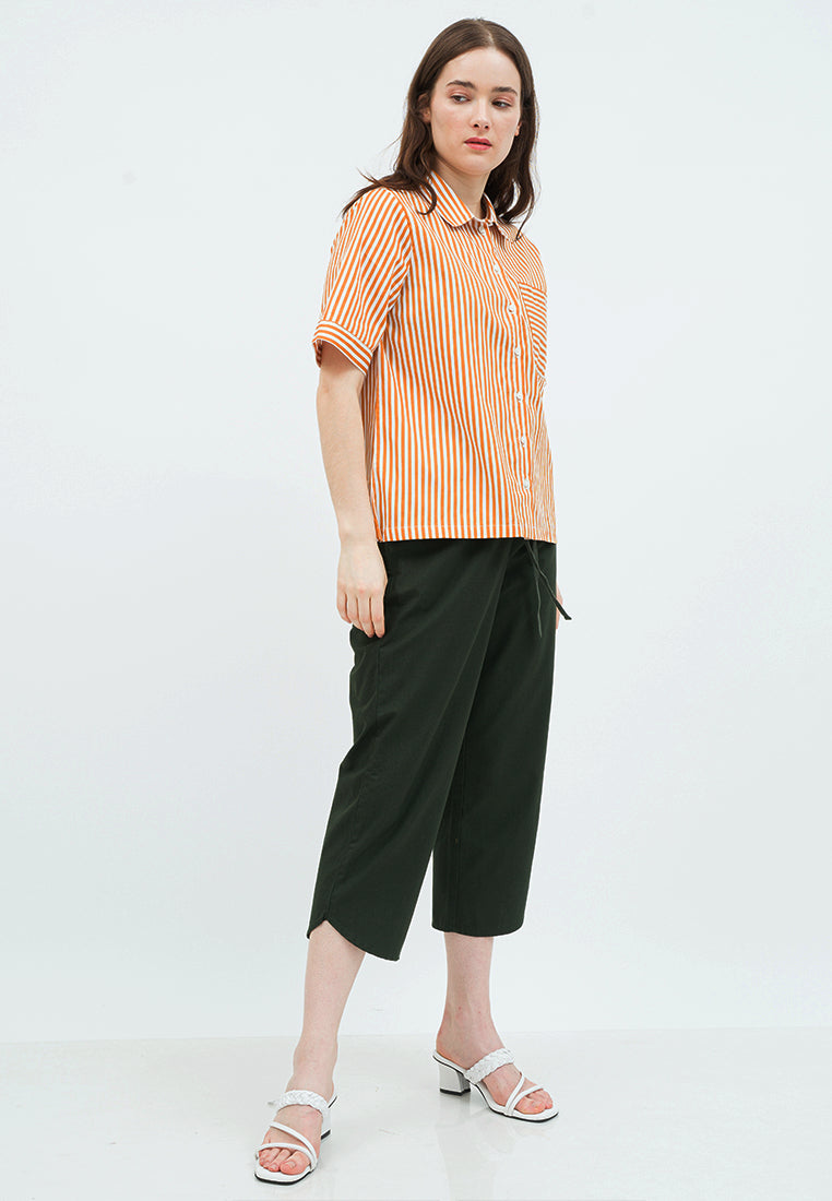 Short Sleeve Striped Loose Blouse