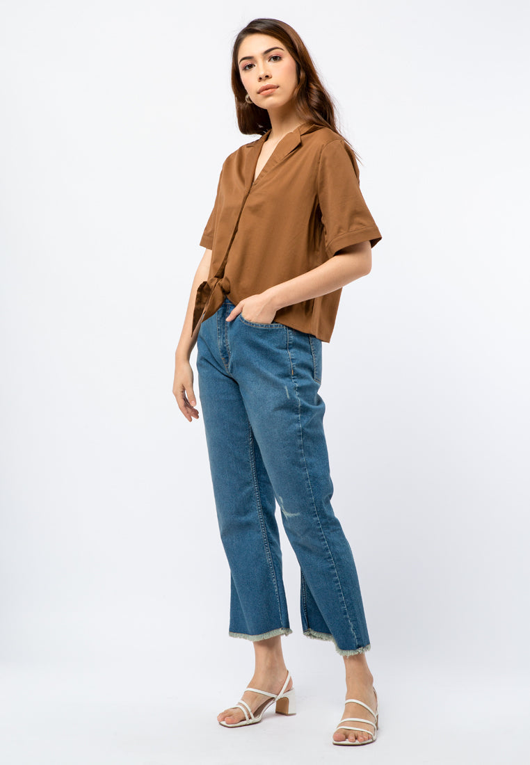 Short Sleeve Crop Knot Shirt