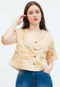 Printed V-neck Crop Blouse