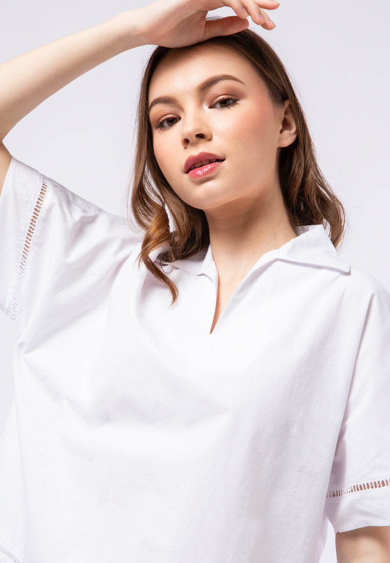 Loose Blouse with Lace Trim Details