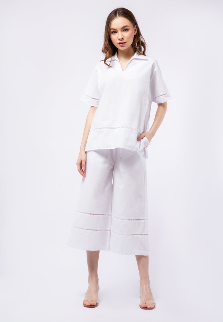 Loose Blouse with Lace Trim Details