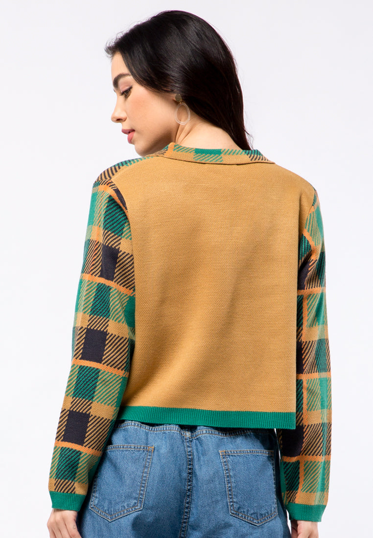 Checked Crop Knit Cardigan
