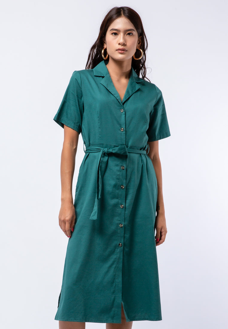 Pyjama Collar Midi Dress