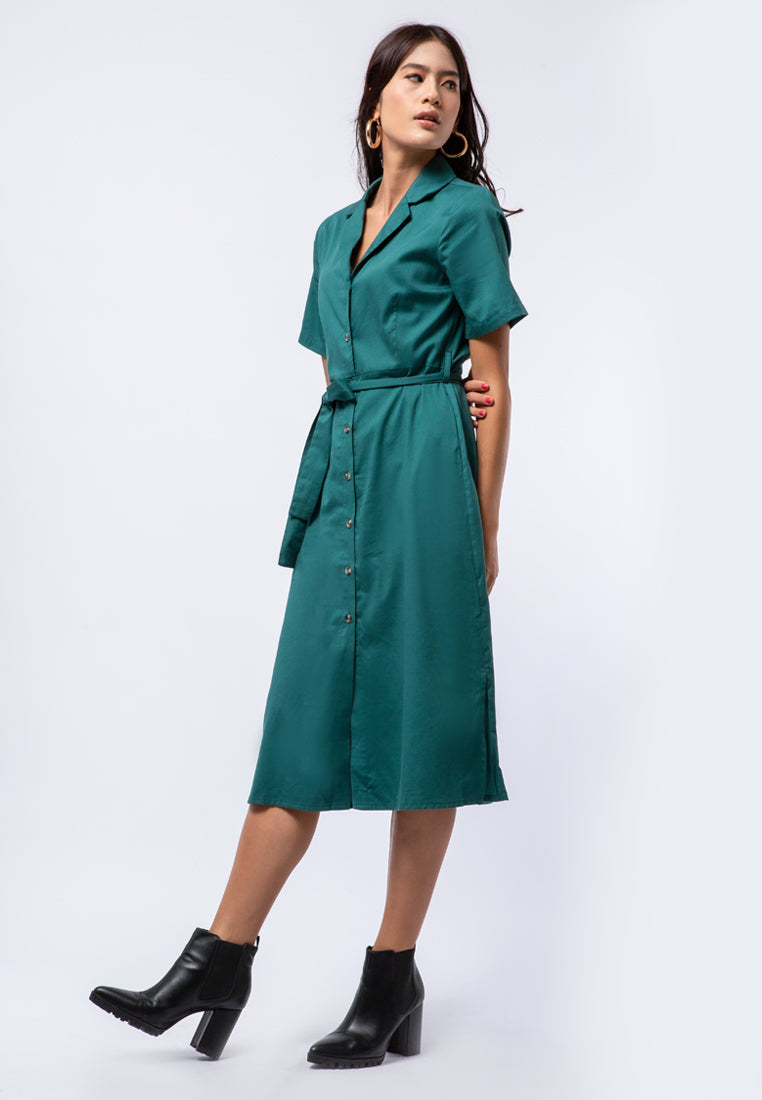 Pyjama Collar Midi Dress