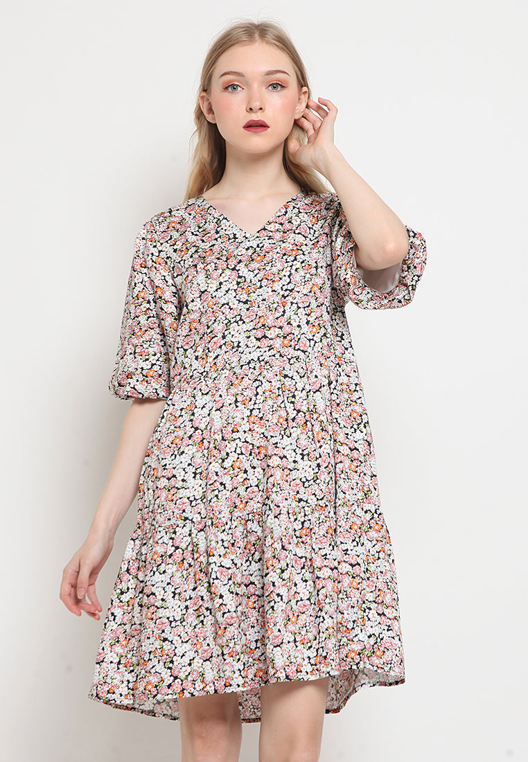 V-neck Printed Short Dress