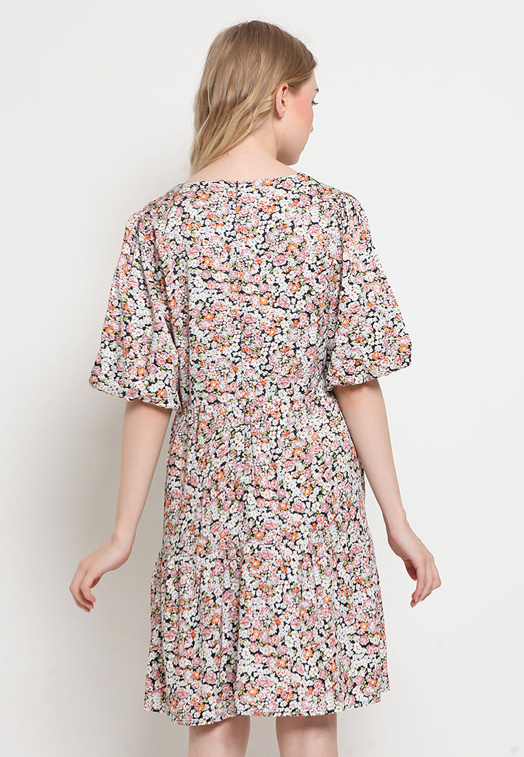 V-neck Printed Short Dress
