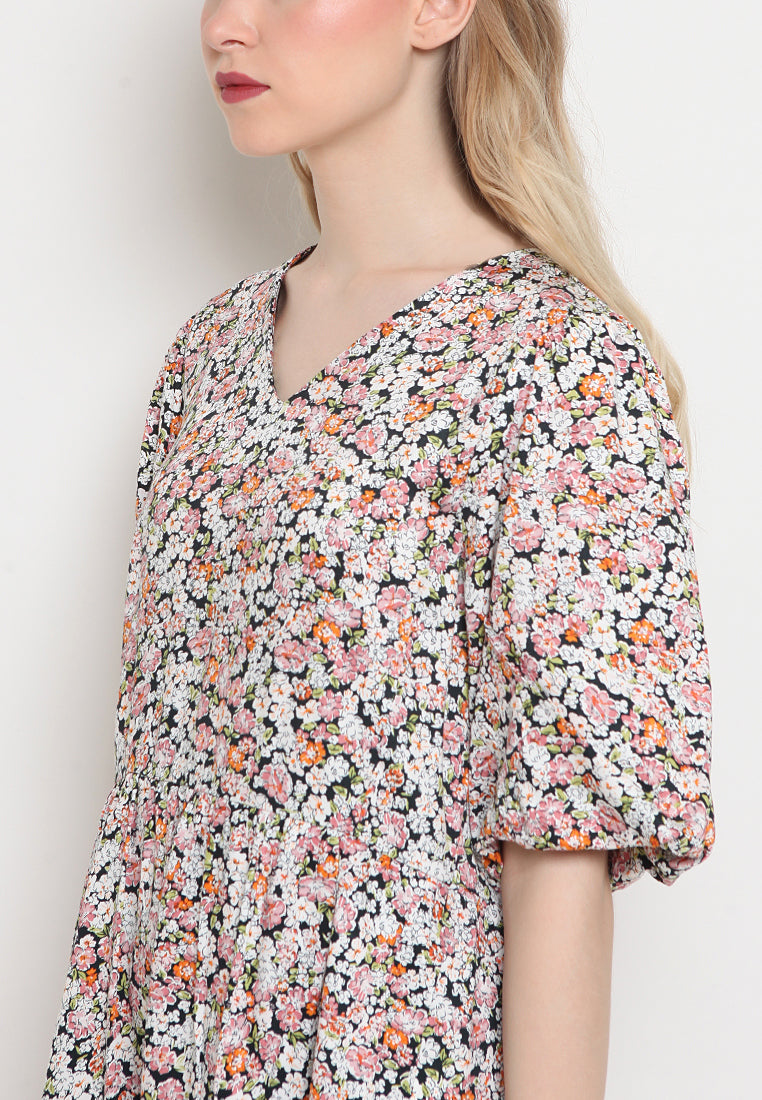 V-neck Printed Short Dress