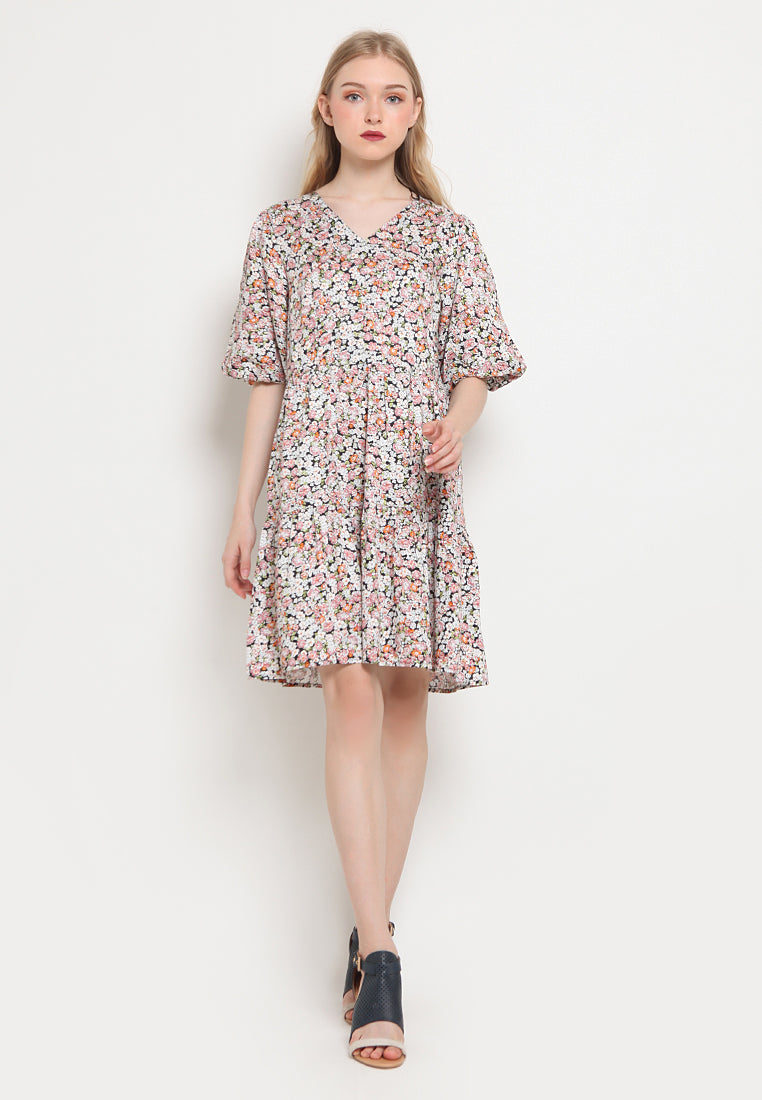 V-neck Printed Short Dress