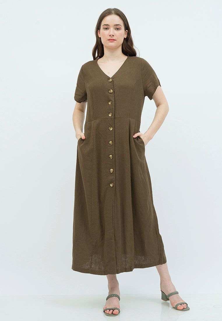 V-neck Maxi Dress with Button Details