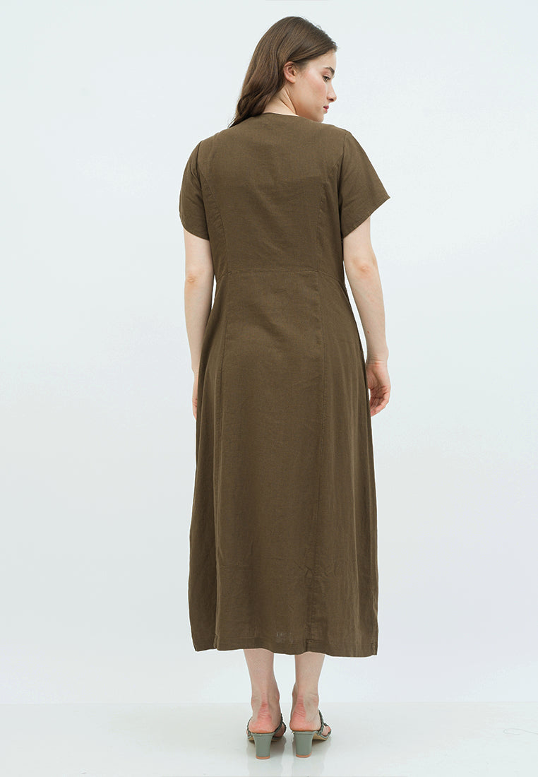 V-neck Maxi Dress with Button Details