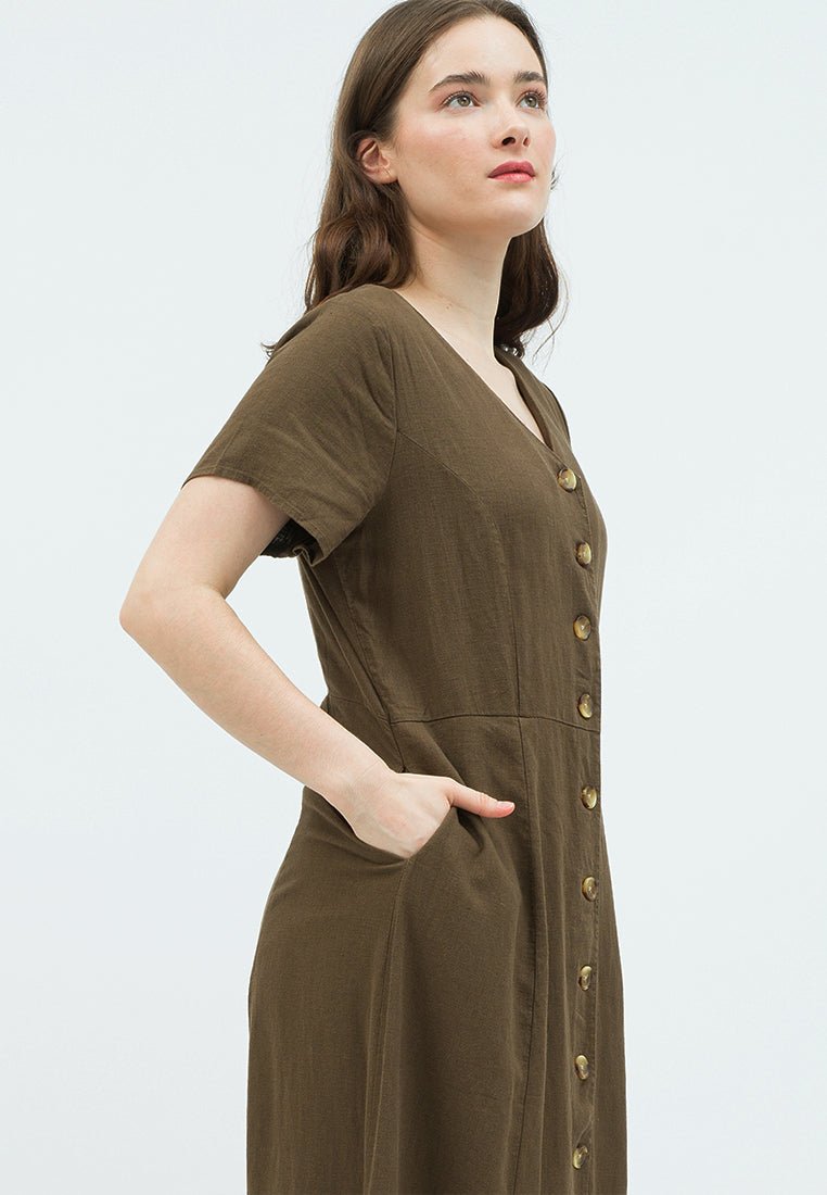 V-neck Maxi Dress with Button Details
