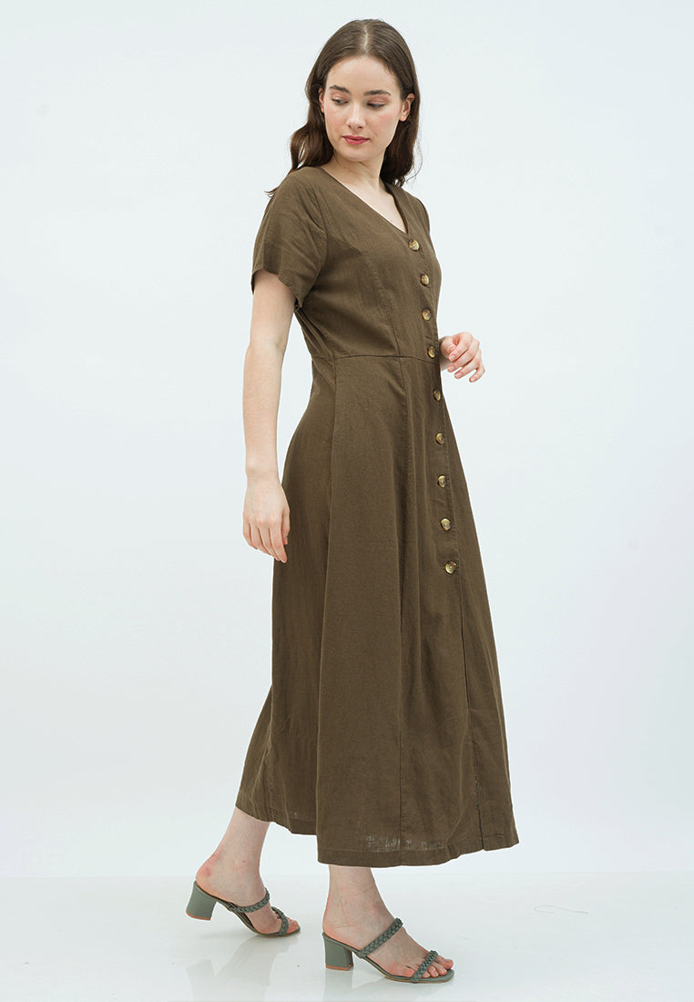 V-neck Maxi Dress with Button Details