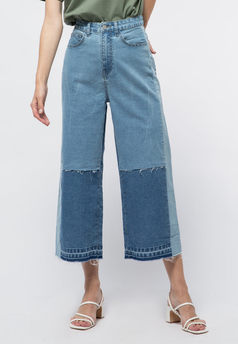Contrast Washing High Waist Denim