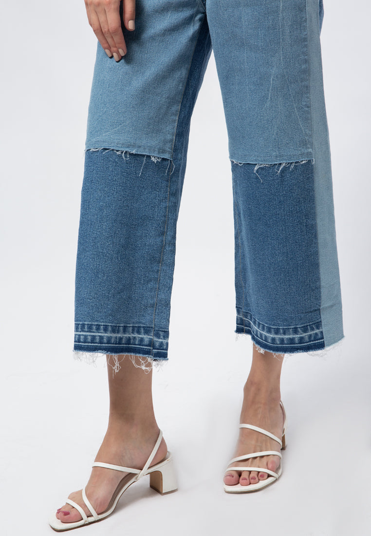 Contrast Washing High Waist Denim