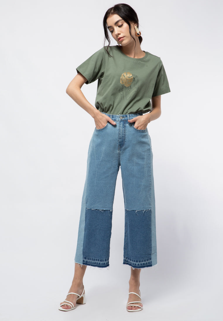 Contrast Washing High Waist Denim