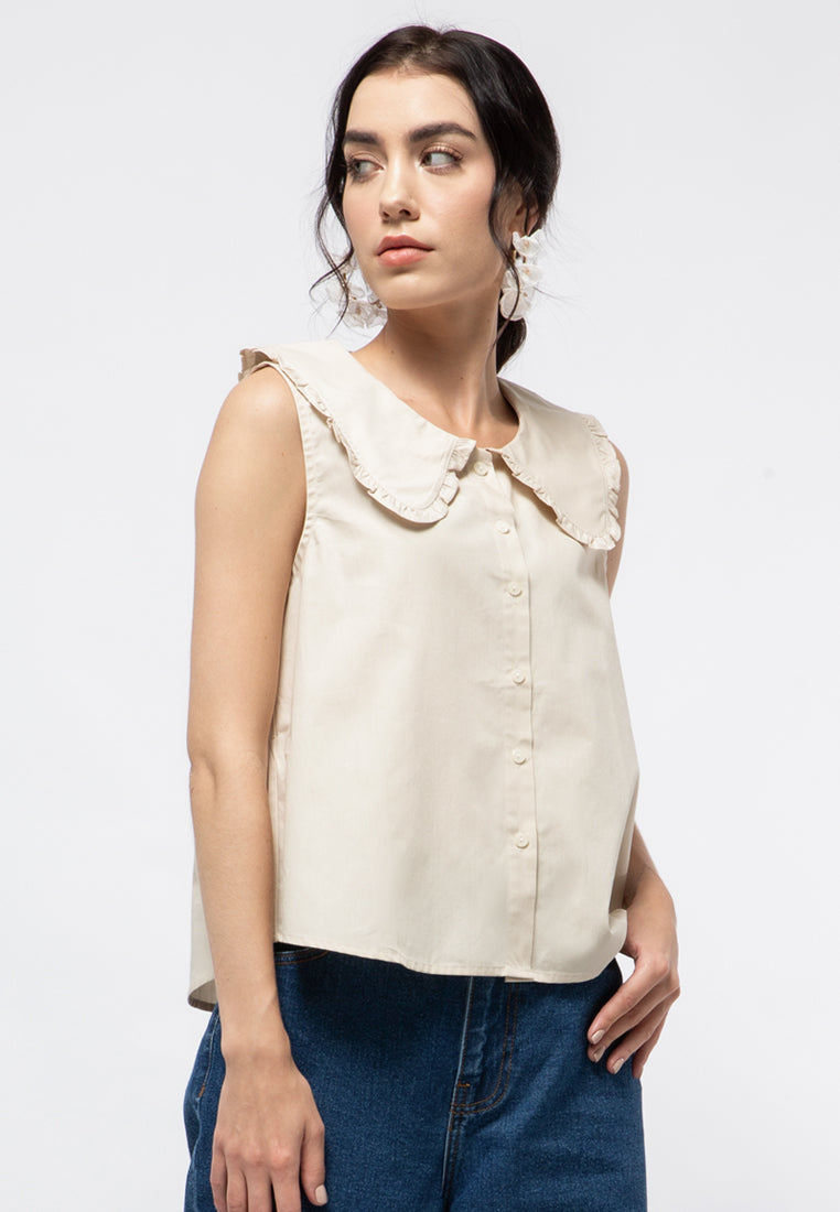 Wide Collar Sleeveless Blouse