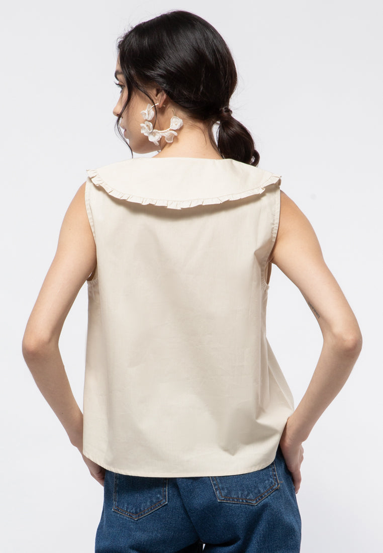 Wide Collar Sleeveless Blouse