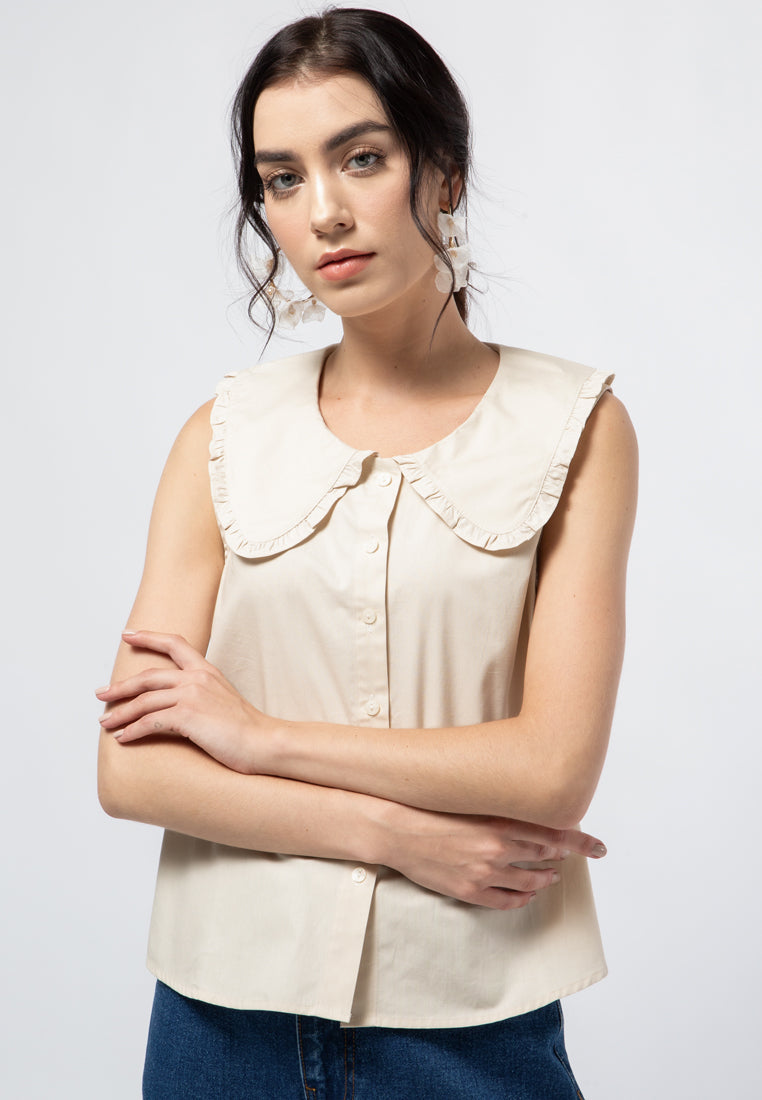 Wide Collar Sleeveless Blouse