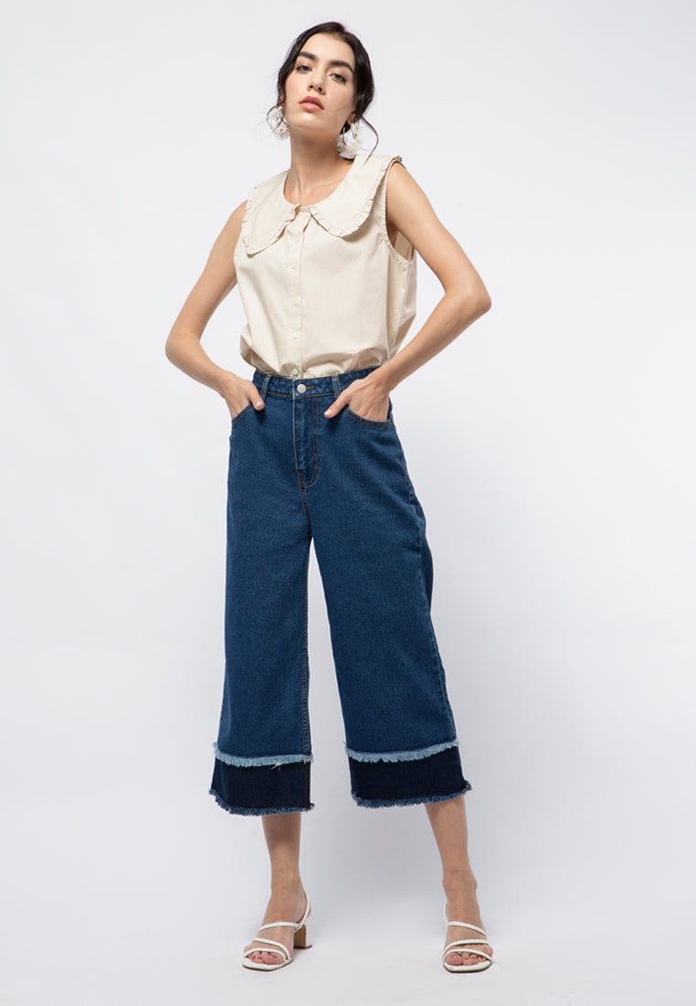 Wide Collar Sleeveless Blouse