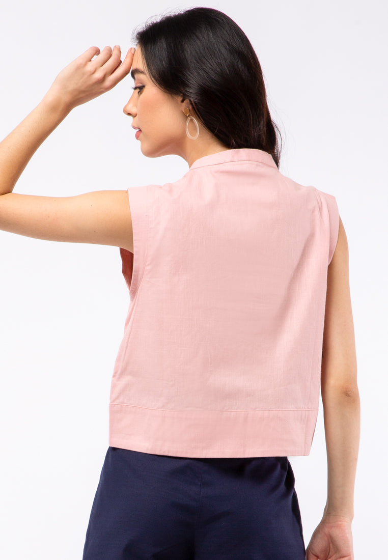 Mandarin Collar Sleeveless Shirt